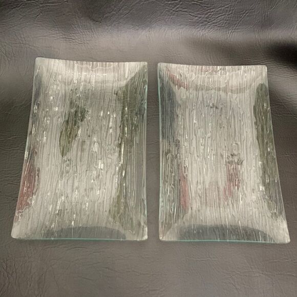 Sushi Serving Platter Textured Glass Grain Look Bottom 7 X 11 1/2 Inches Set 2 - Picture 1 of 5